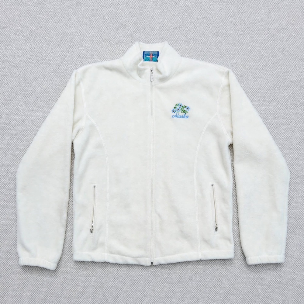 Vintage Sea to Sky Sportswear Alaska Fleece Jacket White Full Zip Women Size XL
